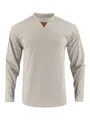 Men's casual long sleeve corduroy shirt in beige color featuring a leather patch detail - S / Tops / Khaki