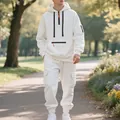 Full view detail of white men's heavyweight fleece tracksuit with cargo jogger set - S / Top And Bottom / White