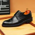 Elegant black genuine leather Oxford dress shoes for men with blue braided welt detail - 38 / Black (Blue Edge)