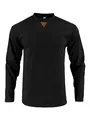 Black men's corduroy long sleeve top featuring a round neck and leather patch detail - S / Tops / Black