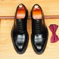 Professionelle schwarze Leder-Oxfordschuhe mit Cap-Toe für formelle Geschäftskleidung - 38 / Schwarz (Blaue Kante)
