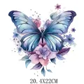 Watercolor butterfly and flower heat transfer decal for clothing, 20.4x22cm sticker. - Blue Butterfly Rhythm (DS0310)