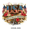 Independence Day USA 250th anniversary patriotic heat transfer decal for clothing 22x20cm - USA Years of Freedom Stars Stripes Sunflower Design (DF0699)