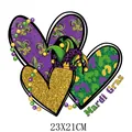 Mardi Gras heart heat transfer vinyl sticker with jester hat and beads - Large Triple Heart Collage (DH1140)