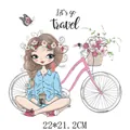 Trasferimento termico carino ragazza e bicicletta per vestiti, misura 22x21,2 cm - Ragazza con Bicicletta Retrò(DH0629)