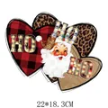 Christmas Santa heart heat transfer patch with plaid and leopard prints 22cm - Santa Claus Heart (DH0172-1) / 22x18.3cm