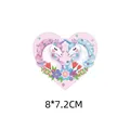 Heart shaped heat transfer sticker featuring double unicorns and floral motifs, size 8x7.2cm - Twin Unicorns Heart Style (AT0439)