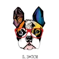 Artistic cartoon dog heat transfer iron-on patch with red glasses, size 5.3x7cm - Artistic Graffiti Bulldog (AT0835)