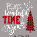 Christmas heat transfer decal featuring red plaid tree and seasonal English quote - 22.5x22.6cm