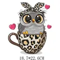 Cute cartoon owl with leopard print bow heat transfer patch for DIY apparel, 18.7x22.6cm - Leopard Print Bow Owl (DH0937) / 18.7x22.6CM