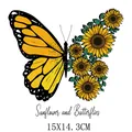 Sonnenblume Schmetterling Bügelbild Aufkleber für Kleidung Transferdruck 15x14cm - Sonnenblumen Collage Schmetterling (AT1662) / 15x14.3cm