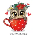 Cute cartoon owl in red polka dot mug heat transfer patch for clothing 20.6x22.6cm decal - 20.6x22.6cm