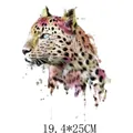 Detailed view of colorful artistic leopard head heat transfer patch for clothing - Painted Leopard (DH0730)