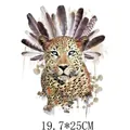 Close-up detail of leopard with feather headdress cartoon heat transfer sticker decal - Leopard with Feathers (DH0731)
