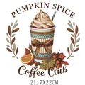 Vinilo termotransferible Pumpkin Spice Coffee Club para ropa DIY Acción de Gracias 21,7x22cm - Estilo Taza de Café de Otoño (DS0643)