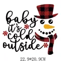 Christmas snowman heat transfer sticker featuring plaid hat and script lettering decor - 22.9x20.9cm