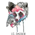 Close-up of artistic fox and bird watercolor heat transfer patch for clothing, 17.5x23cm - Watercolor Fox (DH0729)