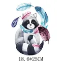 Cute watercolor raccoon and feathers cartoon heat transfer iron-on patch 18.6x25cm - Watercolor Raccoon (DH0732)