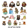 Diverse cartoon owl and cat iron-on heat transfer stickers 22.6x22.5cm size. - Thanksgiving Owl & Cat Style (DH0804)