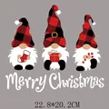 Festive Christmas gnomes plaid heat transfer decal for clothes DIY iron-on patch 22x20cm - 22.8x20.2cm