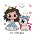 Cute cartoon princess and unicorn heat transfer patch 22.6x21.6cm for clothing and bags - 22.6x21.6CM