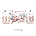 Pink Christmas gingerbread house and train UV transfer sticker for 16oz mugs, 24x11cm - Pink Gingerbread House Christmas Train (UV09) / 24x11cm
