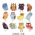Set of 12 cute cartoon owl heat transfer stickers for children's clothing, size 22x21cm - 12 Owl Combination Styles (DH0537) / 12 Pcs
