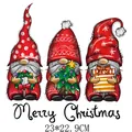 Festive Christmas gnomes heat transfer iron-on decal with Merry Christmas text for DIY - Nordic Christmas Gnomes (DH095-1) / 23x22.9cm