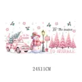 Pink Christmas snowman UV transfer sticker for mugs and glass 24x11cm waterproof label - Pink Vintage Truck Snowman (UV010) / 24x11cm