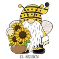Bee themed gnome holding a sunflower bouquet heat transfer sticker DIY 13.6X15CM - Bee Gnome Sunflower (AT1665)