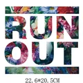 Vibrant floral Run Out text heat transfer decal sticker for garments, 22.6x20.5cm - Multicolor Floral Letters (DH0965)