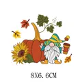 Thanksgiving gnome with pumpkin and sunflower cartoon heat transfer sticker 8x6.6cm - Small Gnome Pumpkin Pattern (AT1390) / 8x6.6