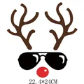 Christmas reindeer antlers with sunglasses iron-on heat transfer decal, 22.4x24cm size - Cool Reindeer with Sunglasses (DH094-1) / 22.4x24cm