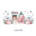 Premium UV transfer sticker for 16oz mugs featuring pink Christmas snow globe design - Pink Fireplace Winter Cat (UV012) / 24x11cm