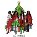 Christmas themed heat transfer decal featuring four fashionable women by a festive tree - Fashion African Women Xmas Tree (DH1850)