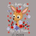 Cartoon deer heat transfer sticker with flowers for clothing and bags, 17.5x23cm size. - 17.5x23cm