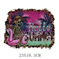 Tropische zomer skelet op flamingo hitteoverdracht sticker voor t-shirts maat 23x18.3cm - Skelet Flamingo Zomer (TH0764) / 23x18.3cm