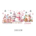 Feestelijke kerst UV-transfersticker met sneeuwpop en peperkoekhuisje voor 16oz mokken - Roze Kerstdorp Peperkoek (UV013) / 24x11cm