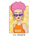 Cute cartoon girl heat transfer iron-on sticker with WHAT text pattern 13.4x22cm - Fashion Pink Hair Girl(DH0684) / 13.4x22cm