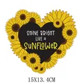 Heart-shaped sunflower heat transfer sticker with Shine Bright quote, 15x13.4cm - Sunflower Heart Shine Bright (AT1668)