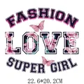 Autocollant transfert thermique Fashion Love Super Girl à motifs floraux, taille 22,6x20,2cm. - Campus Américain Floral Papillon (DH0599)