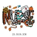 Fall nurse themed heat transfer sticker with sunflowers, pumpkins and leopard print NURSE text - 23.5X19.2CM