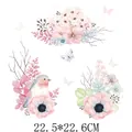 Soft watercolor floral and bird heat transfer decal for clothing DIY, 22.5x22.6cm size - 22.5x22.6cm / Elegant Pink Purple Floral Bird (DH0840)