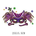 Vibrant purple carnival masquerade mask heat transfer sticker with elegant feather patterns. - Carnival Mask Style (DH1161)