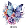 Watercolor purple butterfly and colorful floral heat transfer patch for clothing 21x22cm - Artistic Purple Butterfly (DS0307)