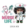 Cartoon black nurse life DIY heat transfer patch for clothing decoration 23x18cm - 23X18.8CM