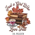 Parche de transferencia térmica DTF de otoño con libros y café para ropa DIY 18.9x22cm - Estilo Just a Girl Who Love Fall (DS0650)