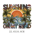 Écusson de transfert thermique soleil tropical et palmiers pour T-shirts et sacs DIY - 22.6x18.6cm