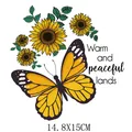 Yellow monarch butterfly and sunflower heat transfer sticker DIY decal 14.8x15cm - Butterfly and Sunflowers Warm Lands (AT1670)