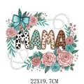 Elegante calcomanía de transferencia de calor DTF MAMA floral para ropa 22x19,7cm - Rosa de Lunares de Leopardo (DF0311)
